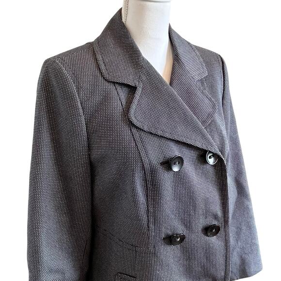 Ann Taylor Loft Jacket Pea Coat Sz Medium Black White Buttons Lined Cotton Dots - Picture 4 of 9